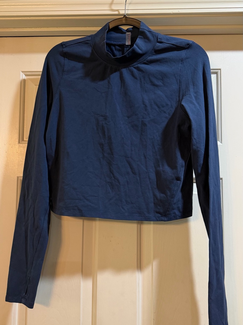 Free People Long Sleeve Navy Cropped Mock Neck Top